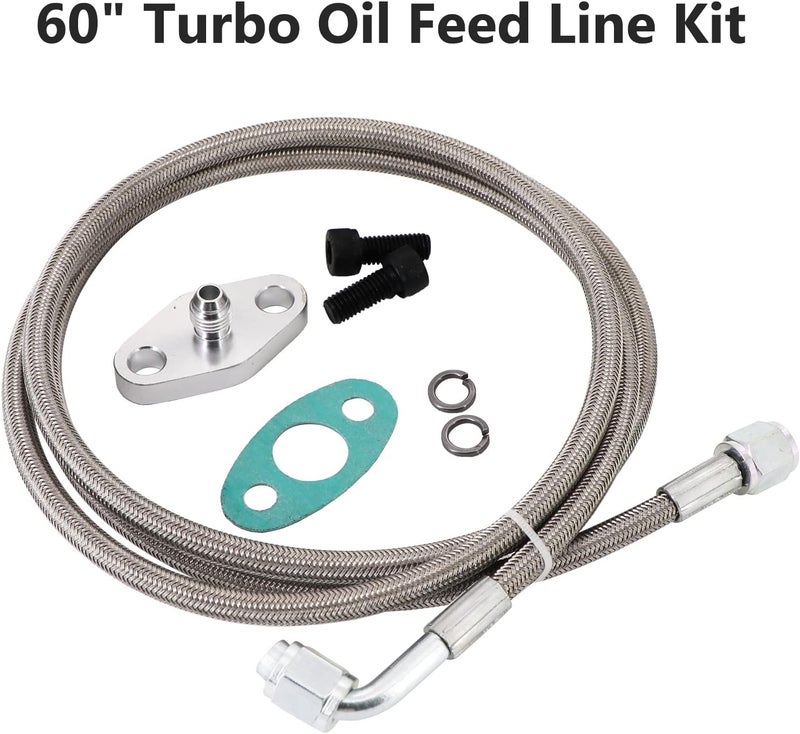Tektall 4AN Turbo Oil Feed Line 60" Turbo Feed Line Length Stainless Steel Braided 4AN Pressure Stainless Remote Turbocharger 90 Degree End Straight Hose End, 4AN Oil Feed Line Fitting Included - Image 3